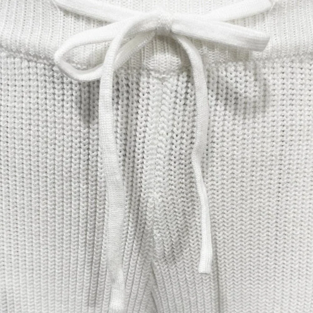 white batwing sleeve sweater and knit pants set casual streetwear - Picture 6 of 6